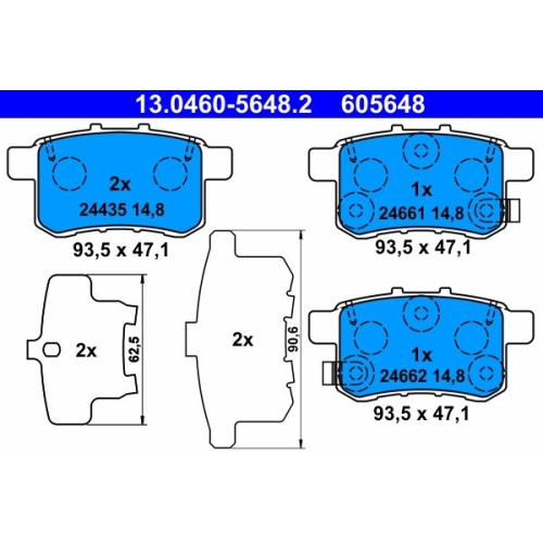 Bremsbelagsatz, Scheibenbremse ATE 13.0460-5648.2 f&uuml;r HONDA, Hinterachse