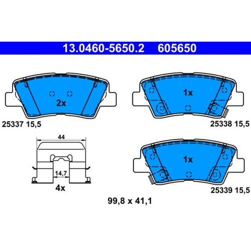 Bremsbelagsatz, Scheibenbremse ATE 13.0460-5650.2 f&uuml;r HYUNDAI KIA, Hinterachse