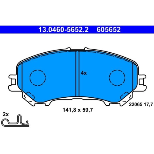 Bremsbelagsatz, Scheibenbremse ATE 13.0460-5652.2 f&uuml;r NISSAN, Vorderachse