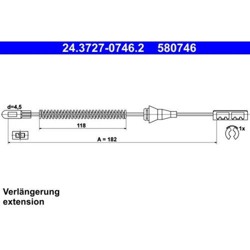 Seilzug, Feststellbremse ATE 24.3727-0746.2 f&uuml;r OPEL, hinten