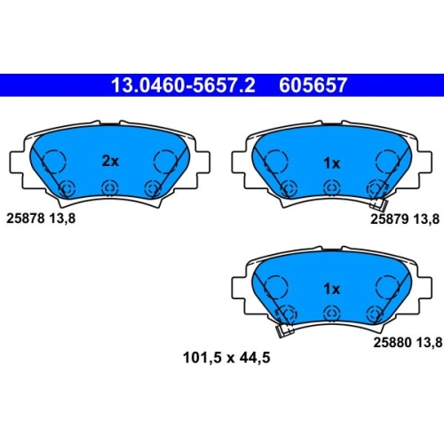 Bremsbelagsatz, Scheibenbremse ATE 13.0460-5657.2 f&uuml;r MAZDA, Hinterachse