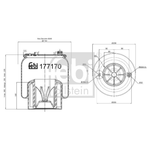 Federbalg, Luftfederung FEBI BILSTEIN 177170 f&uuml;r MERCEDES-BENZ, Hinterachse