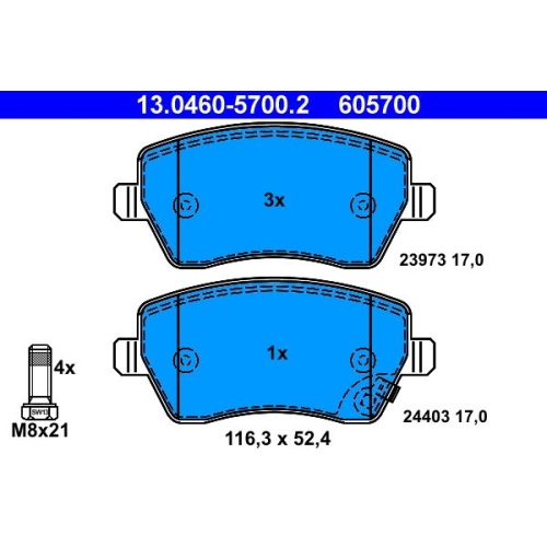 Bremsbelagsatz, Scheibenbremse ATE 13.0460-5700.2 f&uuml;r OPEL SUZUKI, Vorderachse