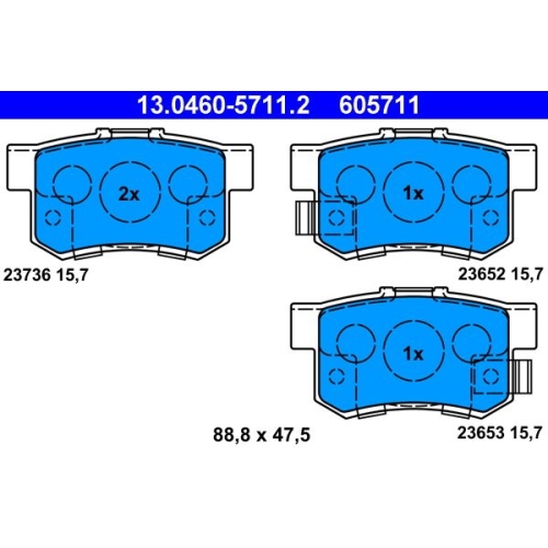 Bremsbelagsatz, Scheibenbremse ATE 13.0460-5711.2 f&uuml;r HONDA, Hinterachse