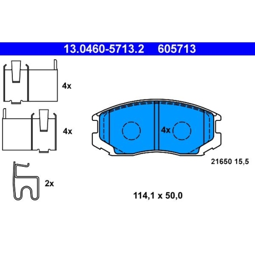 Bremsbelagsatz, Scheibenbremse ATE 13.0460-5713.2 f&uuml;r DAIHATSU, Vorderachse