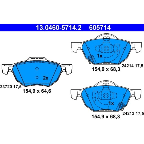 Bremsbelagsatz, Scheibenbremse ATE 13.0460-5714.2 f&uuml;r HONDA, Vorderachse