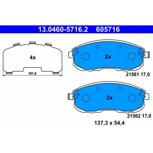 Bremsbelagsatz, Scheibenbremse ATE 13.0460-5716.2 f&uuml;r NISSAN RENAULT SUZUKI