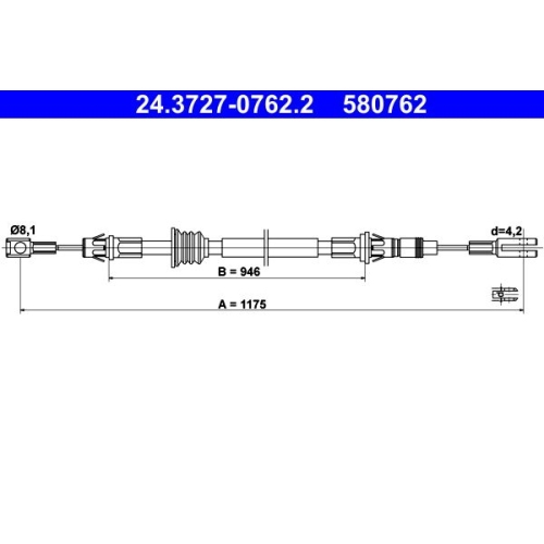 Seilzug, Feststellbremse ATE 24.3727-0762.2 f&uuml;r NISSAN OPEL RENAULT, vorne