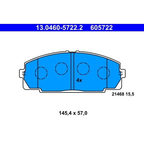 Bremsbelagsatz, Scheibenbremse ATE 13.0460-5722.2 f&uuml;r TOYOTA, Vorderachse