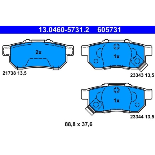 Bremsbelagsatz, Scheibenbremse ATE 13.0460-5731.2 f&uuml;r HONDA, Hinterachse