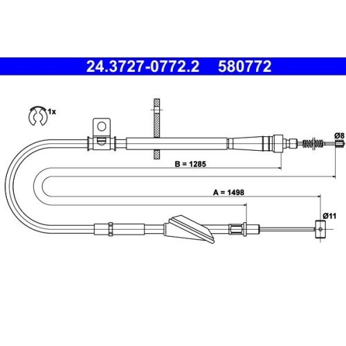 Seilzug, Feststellbremse ATE 24.3727-0772.2 f&uuml;r OPEL, hinten rechts
