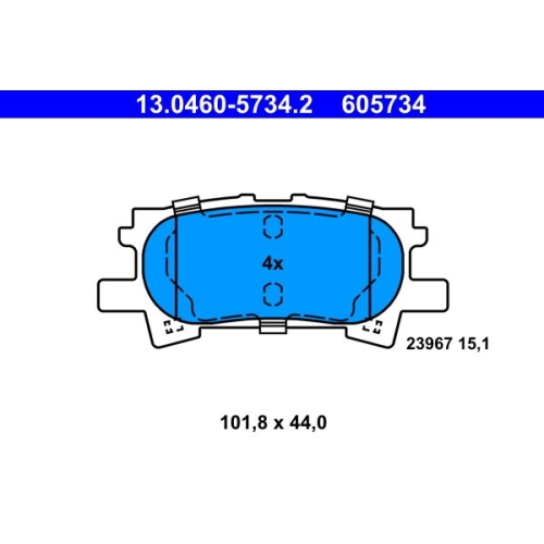 Bremsbelagsatz, Scheibenbremse ATE 13.0460-5734.2 f&uuml;r TOYOTA LEXUS, Hinterachse