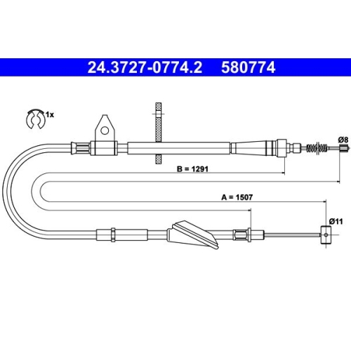 Seilzug, Feststellbremse ATE 24.3727-0774.2 f&uuml;r OPEL SUZUKI, hinten rechts