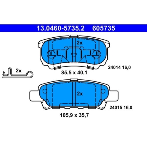 Bremsbelagsatz, Scheibenbremse ATE 13.0460-5735.2 f&uuml;r CHRYSLER MITSUBISHI JEEP