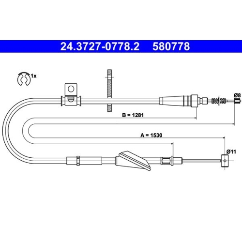 Seilzug, Feststellbremse ATE 24.3727-0778.2 f&uuml;r OPEL, hinten rechts
