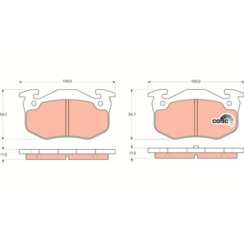 Bremsbelagsatz, Scheibenbremse TRW GDB1305 COTEC f&uuml;r CITRO&Euml;N PEUGEOT RENAULT