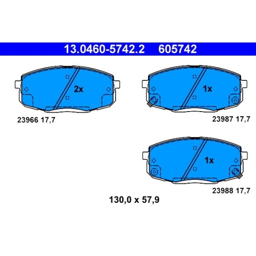 Bremsbelagsatz, Scheibenbremse ATE 13.0460-5742.2 f&uuml;r HYUNDAI KIA, Vorderachse