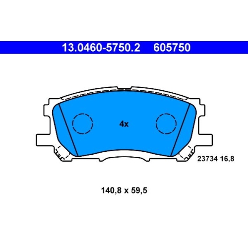 Bremsbelagsatz, Scheibenbremse ATE 13.0460-5750.2 f&uuml;r TOYOTA LEXUS, Vorderachse