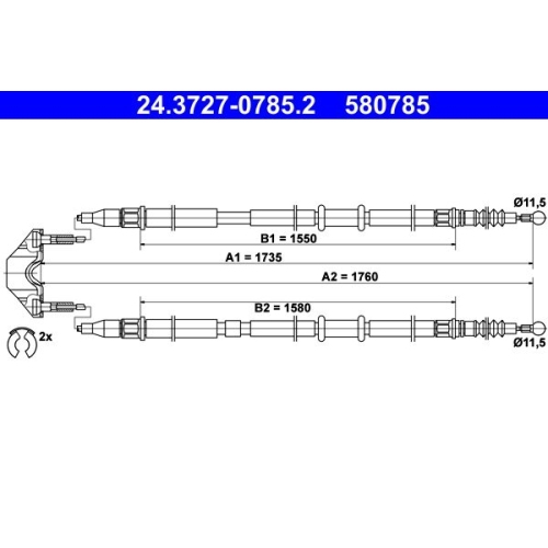 Seilzug, Feststellbremse ATE 24.3727-0785.2 f&uuml;r OPEL, hinten