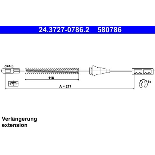 Seilzug, Feststellbremse ATE 24.3727-0786.2 f&uuml;r OPEL, hinten