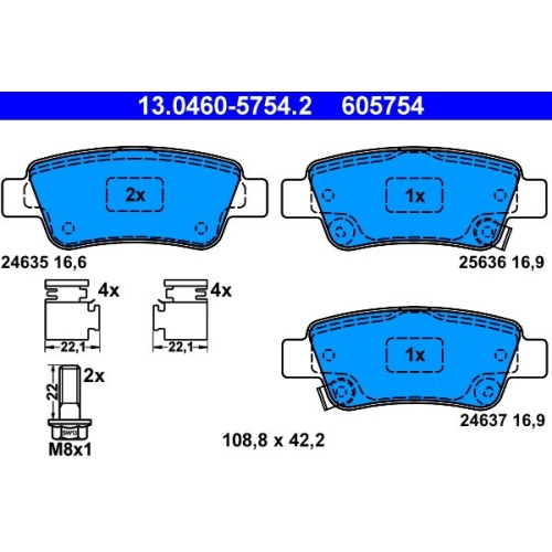 Bremsbelagsatz, Scheibenbremse ATE 13.0460-5754.2 f&uuml;r HONDA, Hinterachse