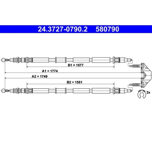 Seilzug, Feststellbremse ATE 24.3727-0790.2 f&uuml;r OPEL, hinten