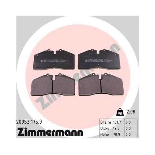 Bremsbelagsatz, Scheibenbremse ZIMMERMANN 20953.175.9 pb:z f&uuml;r PORSCHE
