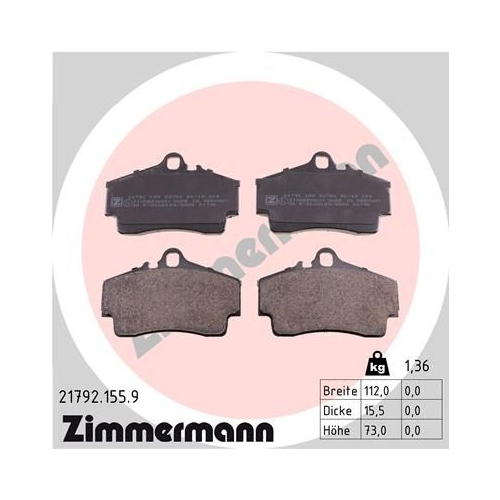 Bremsbelagsatz, Scheibenbremse ZIMMERMANN 21792.155.9 pb:z f&uuml;r PORSCHE