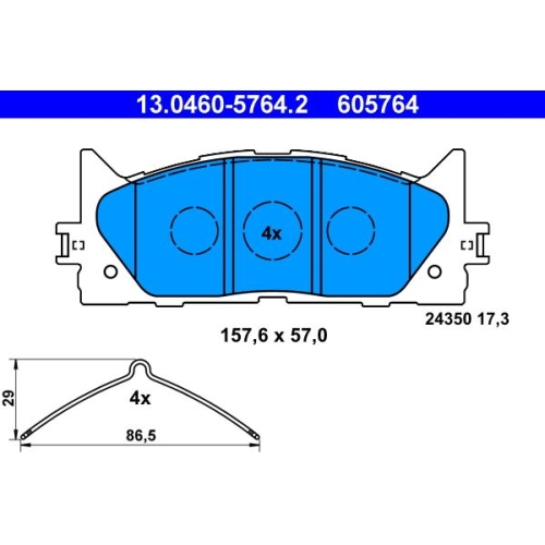 Bremsbelagsatz, Scheibenbremse ATE 13.0460-5764.2 f&uuml;r TOYOTA LEXUS, Vorderachse