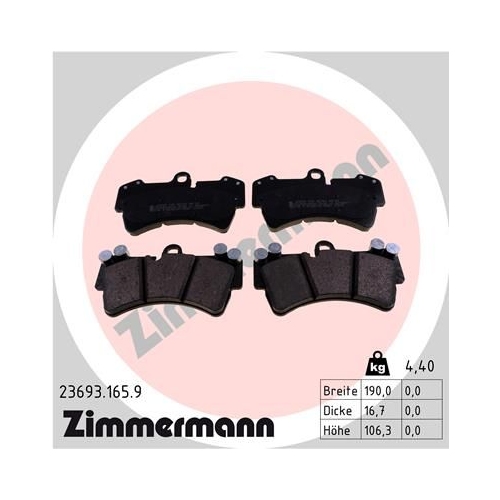Bremsbelagsatz, Scheibenbremse ZIMMERMANN 23693.165.9 pb:z f&uuml;r AUDI PORSCHE VW