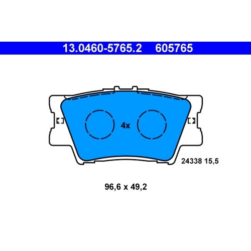 Bremsbelagsatz, Scheibenbremse ATE 13.0460-5765.2 f&uuml;r TOYOTA LEXUS, Hinterachse