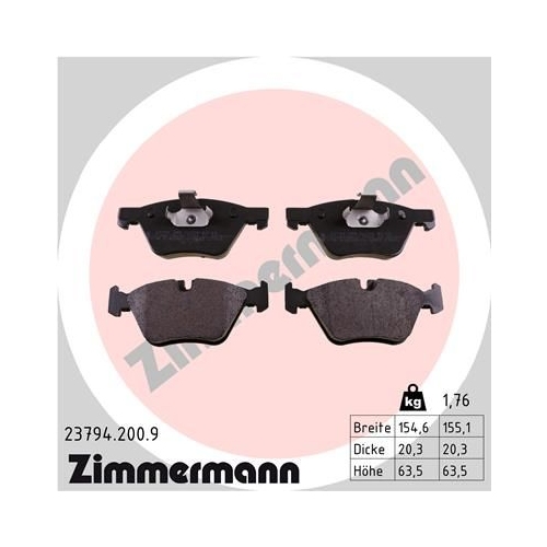 Bremsbelagsatz, Scheibenbremse ZIMMERMANN 23794.200.9 pb:z f&uuml;r BMW, Vorderachse