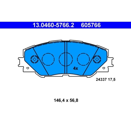 Bremsbelagsatz, Scheibenbremse ATE 13.0460-5766.2 f&uuml;r TOYOTA, Vorderachse