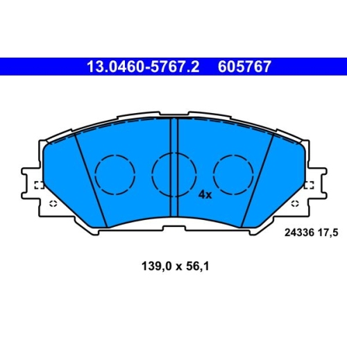 Bremsbelagsatz, Scheibenbremse ATE 13.0460-5767.2 f&uuml;r SUBARU TOYOTA LEXUS