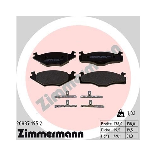 Bremsbelagsatz, Scheibenbremse ZIMMERMANN 20887.195.2 f&uuml;r VAG VW (SVW)