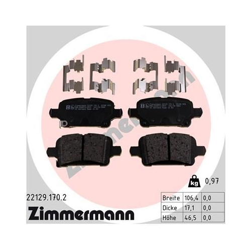 Bremsbelagsatz, Scheibenbremse ZIMMERMANN 22129.170.2 f&uuml;r OPEL CHEVROLET