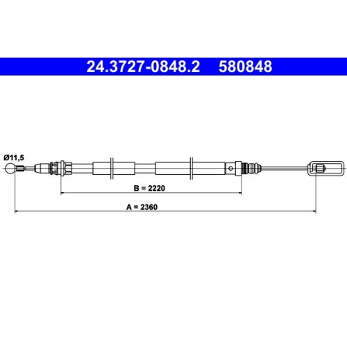 Seilzug, Feststellbremse ATE 24.3727-0848.2 f&uuml;r CITRO&Euml;N FIAT PEUGEOT