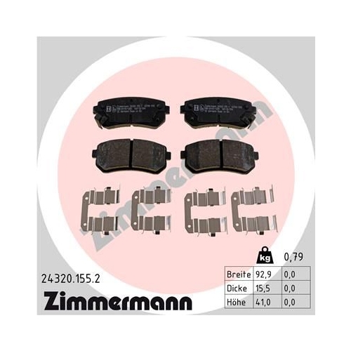 Bremsbelagsatz, Scheibenbremse ZIMMERMANN 24320.155.2 f&uuml;r HYUNDAI KIA KIA (DYK)