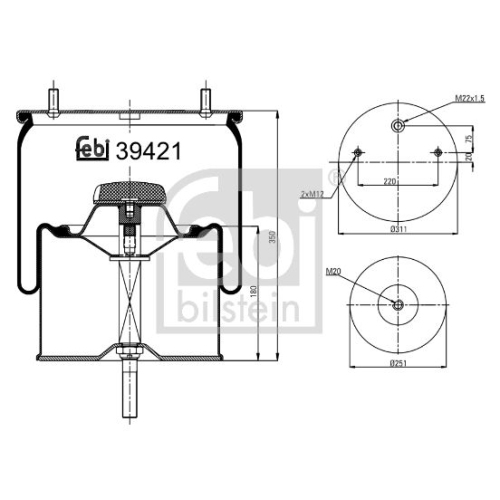 Febi Bilstein 39421 Luftfederbalg mit Stahlkolben und Kolbenstange , 1 St&uuml;ck