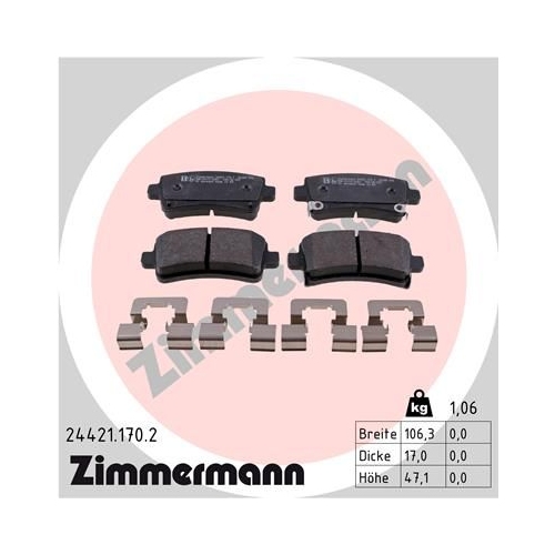 Bremsbelagsatz, Scheibenbremse ZIMMERMANN 24421.170.2 f&uuml;r OPEL, Hinterachse