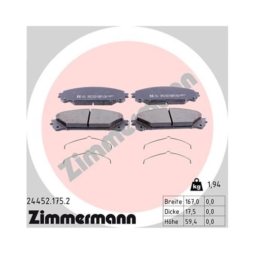 Bremsbelagsatz, Scheibenbremse ZIMMERMANN 24452.175.2 f&uuml;r TOYOTA LEXUS
