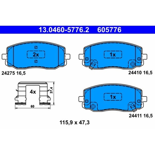 Bremsbelagsatz, Scheibenbremse ATE 13.0460-5776.2 f&uuml;r HYUNDAI KIA, Vorderachse
