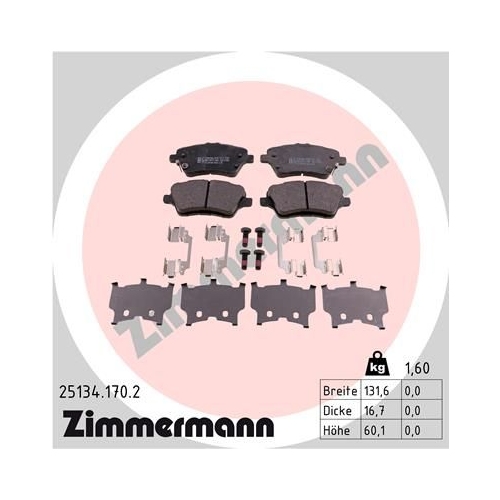 Bremsbelagsatz, Scheibenbremse ZIMMERMANN 25134.170.2 f&uuml;r FORD, Vorderachse