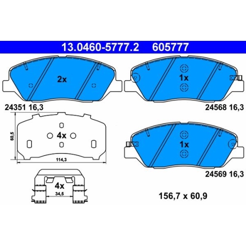 Bremsbelagsatz, Scheibenbremse ATE 13.0460-5777.2 f&uuml;r HYUNDAI KIA, Vorderachse