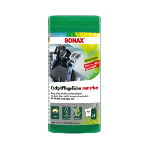 SONAX 04128000 Cockpit-PflegeT&uuml;cher Matteffect Green Lemon Box 25 St&uuml;ck