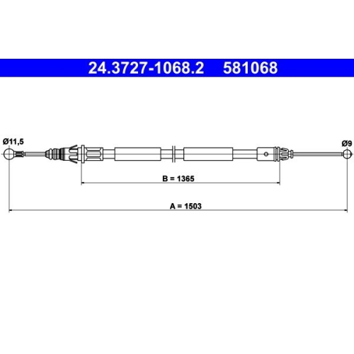 Seilzug, Feststellbremse ATE 24.3727-1068.2 f&uuml;r NISSAN OPEL RENAULT
