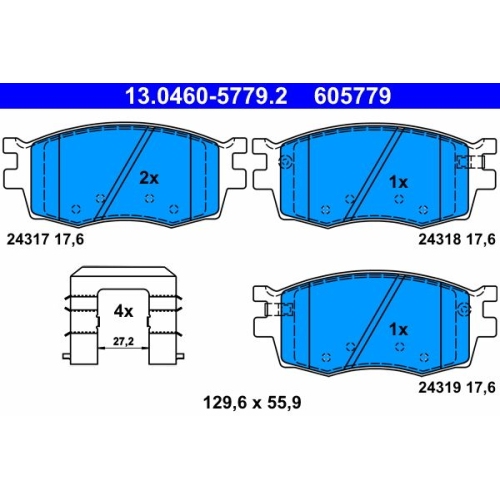 Bremsbelagsatz, Scheibenbremse ATE 13.0460-5779.2 f&uuml;r HYUNDAI KIA, Vorderachse
