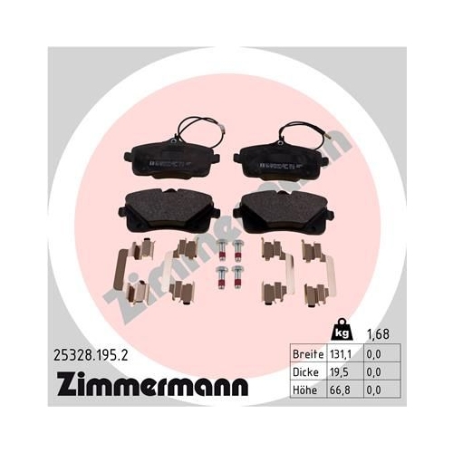 Bremsbelagsatz, Scheibenbremse ZIMMERMANN 25328.195.2 f&uuml;r CITRO&Euml;N/PEUGEOT