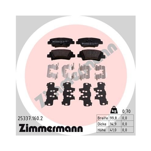 Bremsbelagsatz, Scheibenbremse ZIMMERMANN 25337.160.2 f&uuml;r HYUNDAI KIA KIA (DYK)