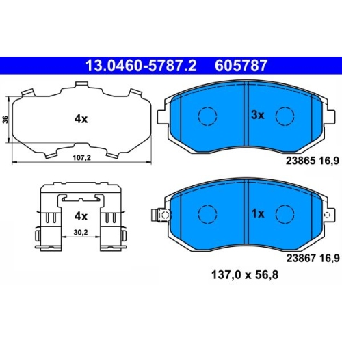 Bremsbelagsatz, Scheibenbremse ATE 13.0460-5787.2 f&uuml;r SUBARU, Vorderachse
